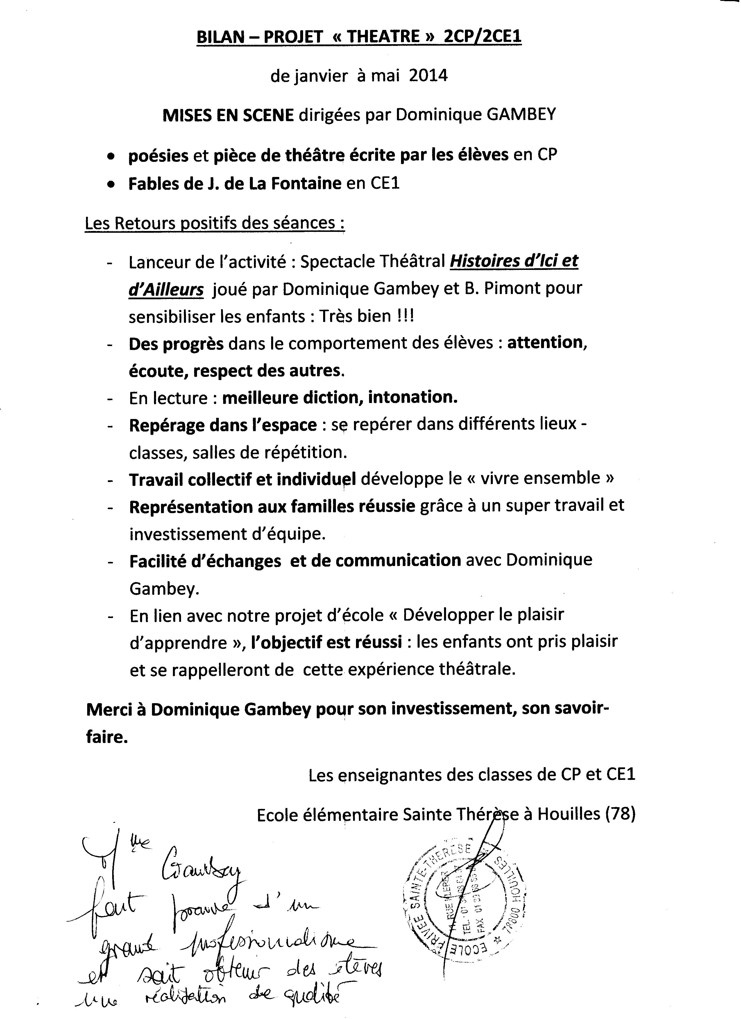 Atelier Théâtre à l'Ecole Elémentaire Sainte Thérèse à Houilles